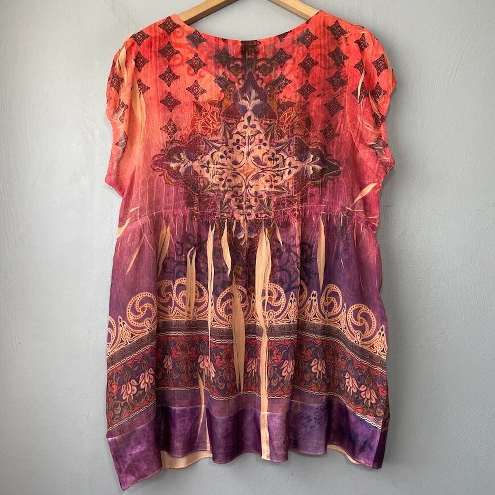 Unity Size Xl Sheer Sublimation Tunic Top Boho Fa… - image 3
